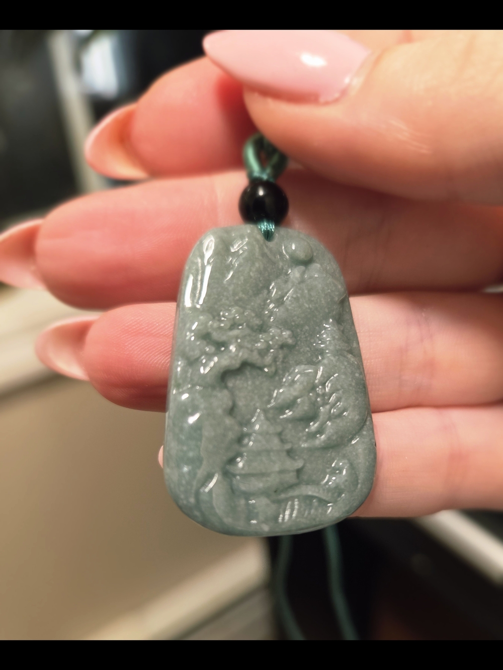 Green Grade A Jade Pendant Necklace - Landscape - Picture 3 of 5